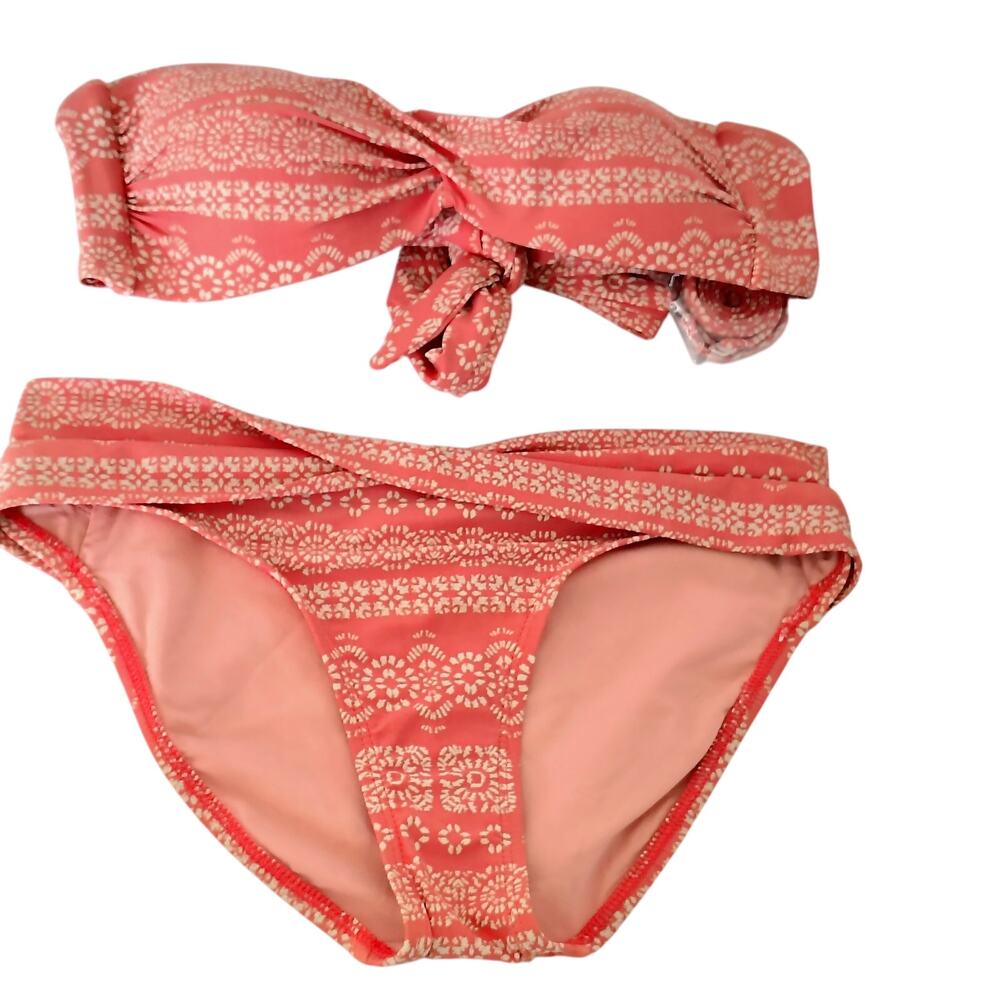 Robin Piccone Medium Strapless Bandeau Peach Terracotta Bikini 2 Piece Set NEW